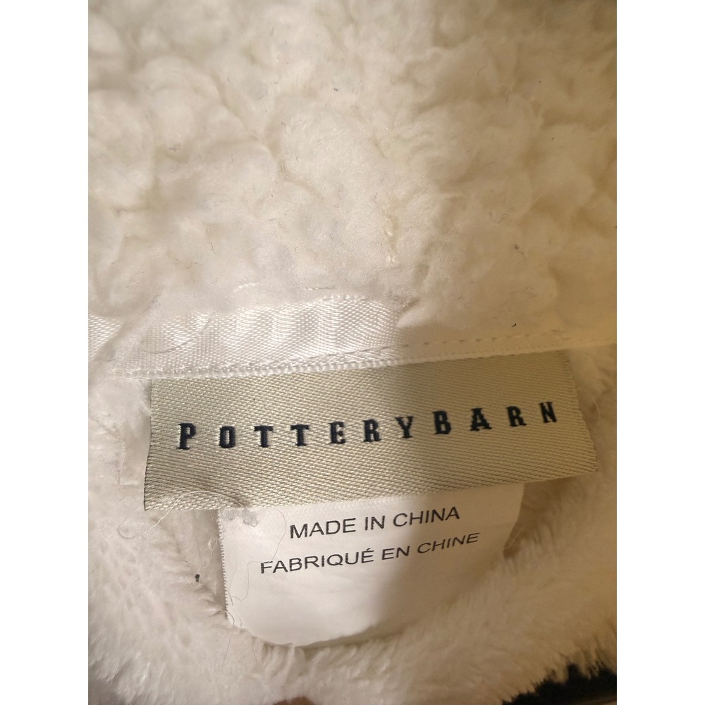 Pottery Barn White Fleece Robe M Ivory Sherpa Trim Monogram D Plush Spa Bathrobe - Picture 4 of 6